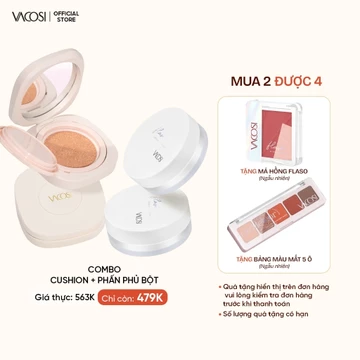 Combo Phấn Cushion & Phấn Phủ Vacosi VK15-VP11 Gồm 2 món: 1 Hộp Phấn Cushion và 1 Hộp Phấn Phủ