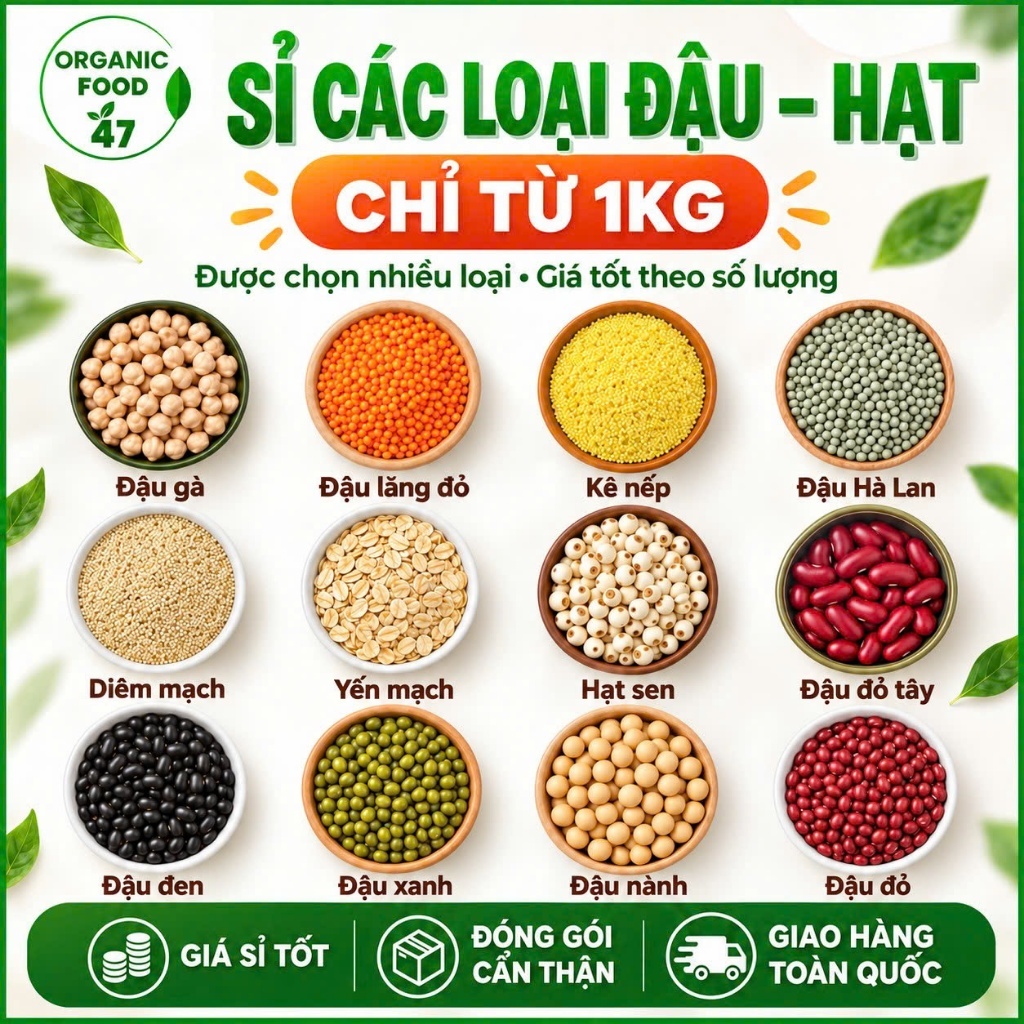 Sỉ các loại đậu hạt ăn dặm, hạt nấu sữa, hạt nấu chè 1kg, 2kg, 3kg, 5kg Organicfood47 cao cấp, chất lượng