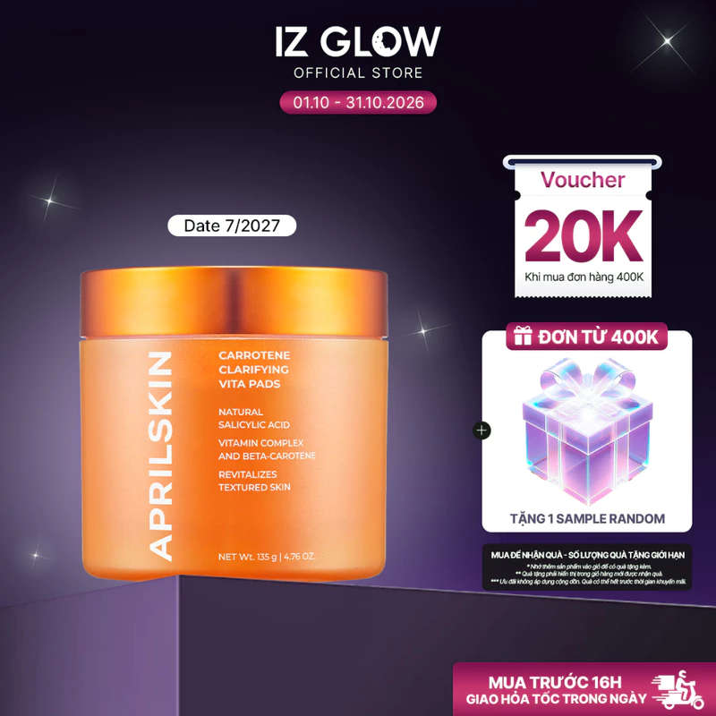 Toner Sạch Mụn Aprilskin Real Carrotene Vitamin Pad 135g 60 miếng — ảnh 1
