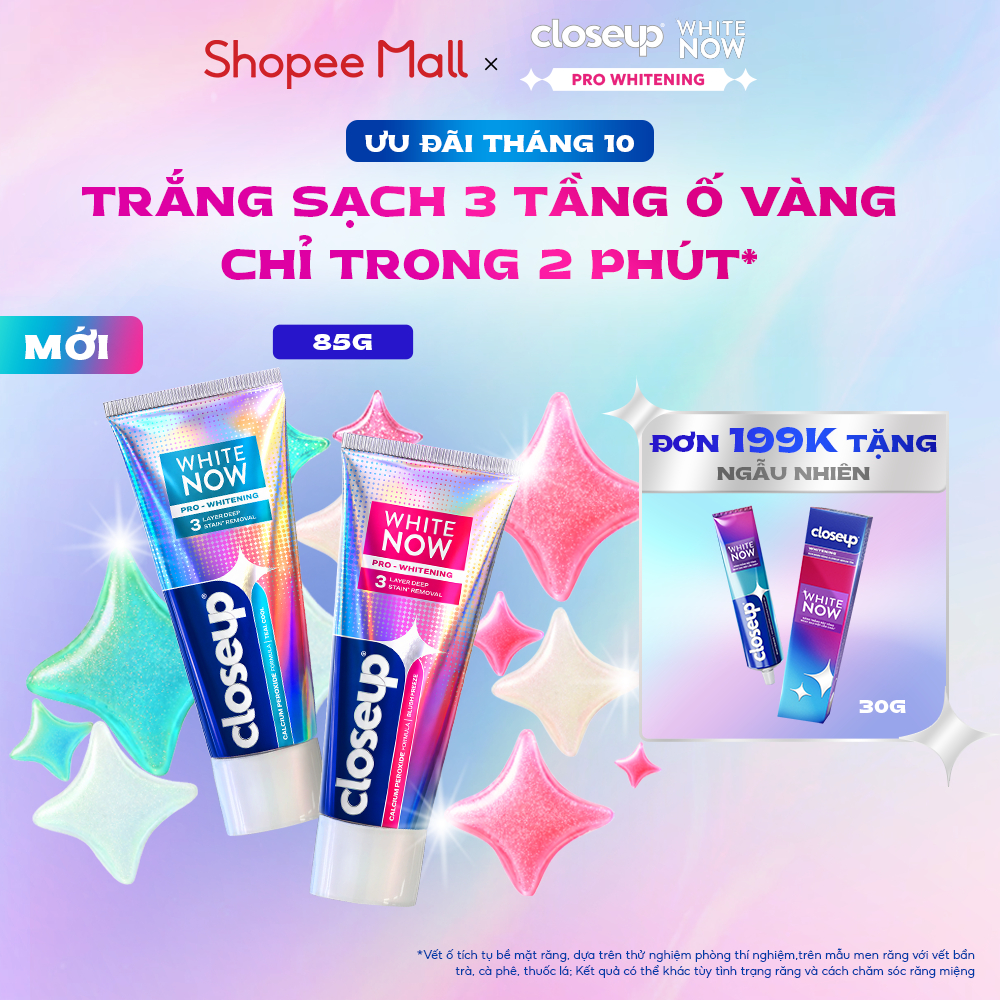 Kem Đánh Trắng Răng Closeup White Now Pro Whitening Peroxide Sạch 3 Tầng Vết Ố 85G