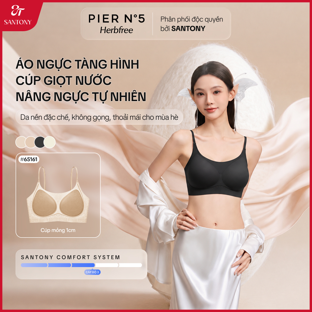 [SANTONY] Áo Ngực PIER N°5 - HERBFREE Không Gọng Không Hằn – Tơ Tằm Tự Nhiên 12D Mát Lạnh – Áo Lót Không Gọng - 65161