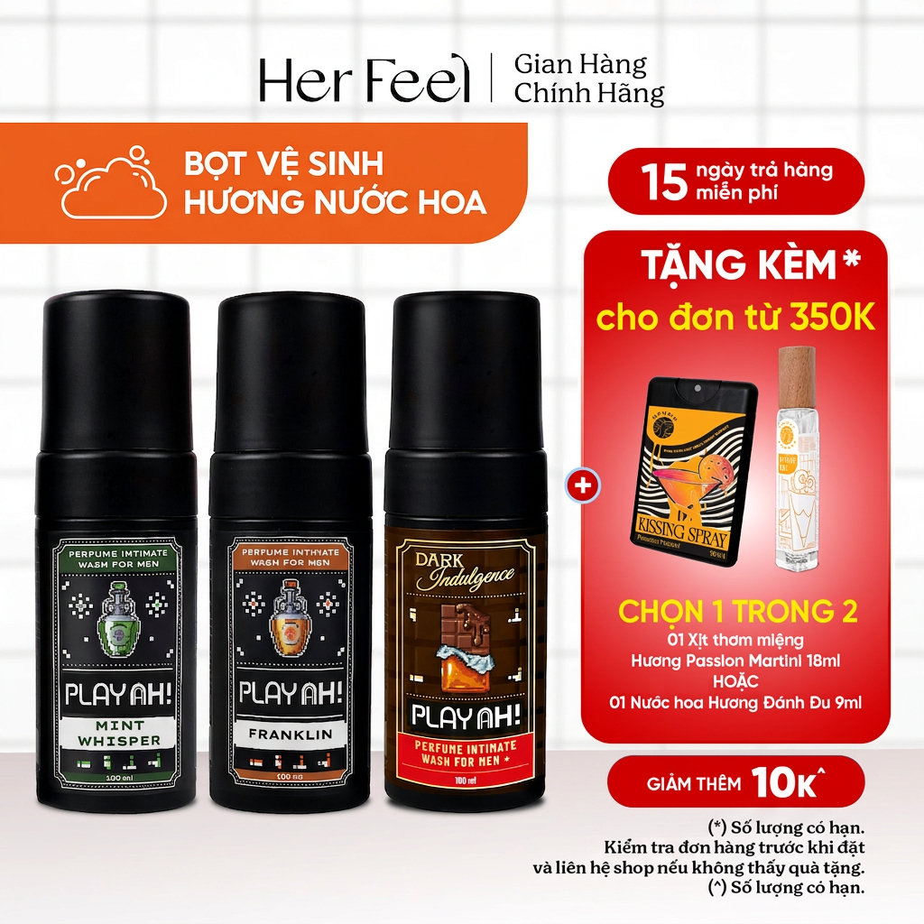 Bọt Dung Dịch Vệ Sinh Nam PlayAh! Dark Indulgence hương Chocolate/Franklin/Mint Whisper tạo bọt 100ml