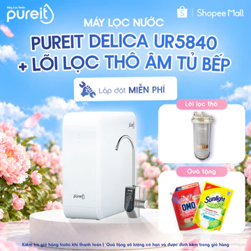 [LẮP ĐẶT 0Đ | COMBO MỚI] Máy lọc nước Pureit Delica UR5840 [18000L] + Lọc Thô Trong Suốt Âm Tủ Bếp