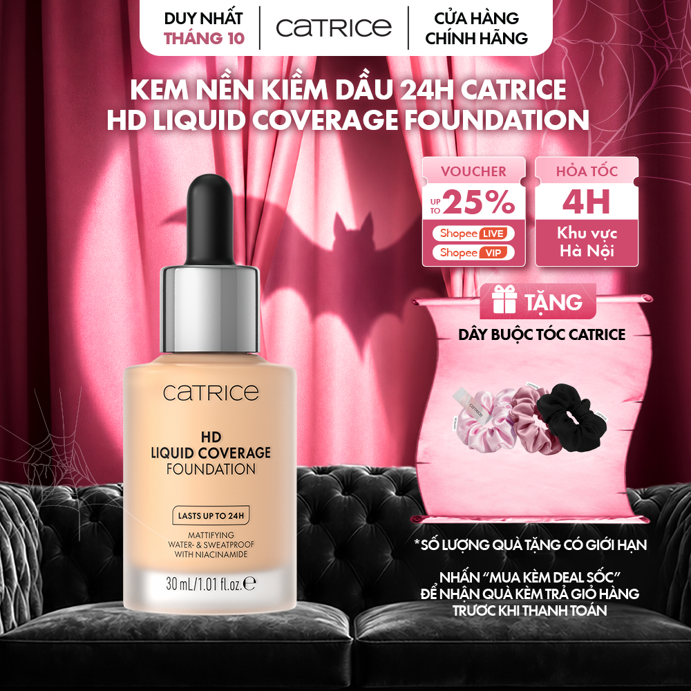 Kem nền Catrice HD Liquid Coverage Foundation kiềm dầu, che phủ tự nhiên tạo độ mịn màng cho da 30ml