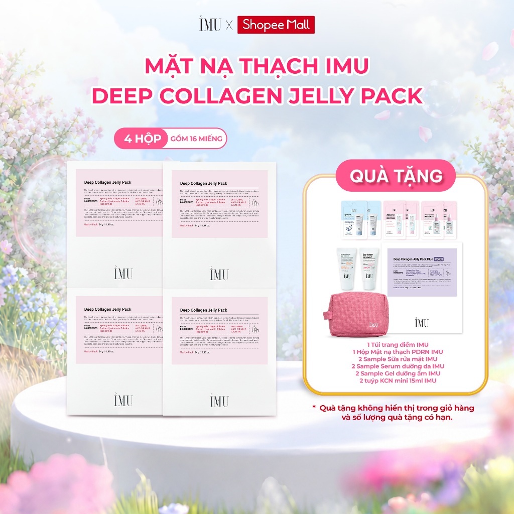 Combo 4 Hộp Mặt Nạ Thạch IMU Deep Collagen Jelly Pack Cấp Ẩm, Phục Hồi, Dưỡng Sáng, Ngừa Lão Hóa Mờ Nhăn 34g (16 Miếng)