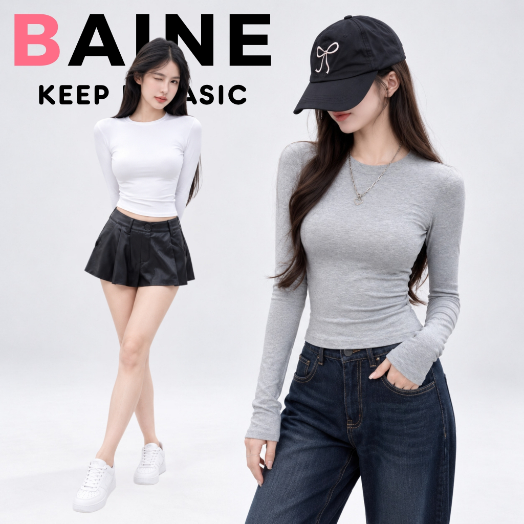 [MÀU MỚI] Áo Thun Nữ Tay Dài Cổ Tròn Ôm Body Chất Borip Lụa Co Giãn 4 Chiều Mềm Mịn BAINE - DD116 | BigBuy360 - bigbuy360.vn