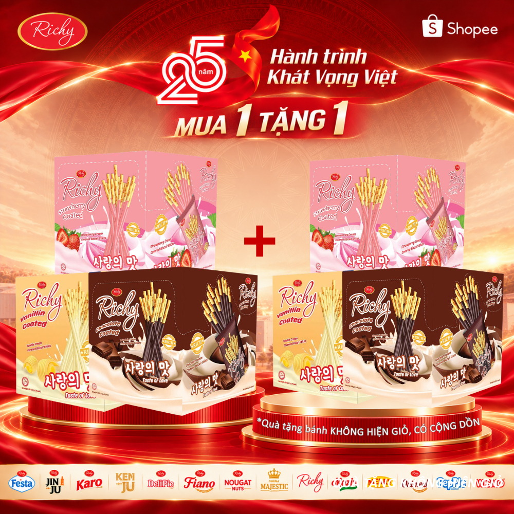 [HỎA TỐC HN] [Mua 1 Tặng 1] Bánh Que Giòn Richy Wismo Hộp 400g Vị Vani/Dâu/Socola [17-20 gói/hộp KHÁCH CÂN NHẮC]