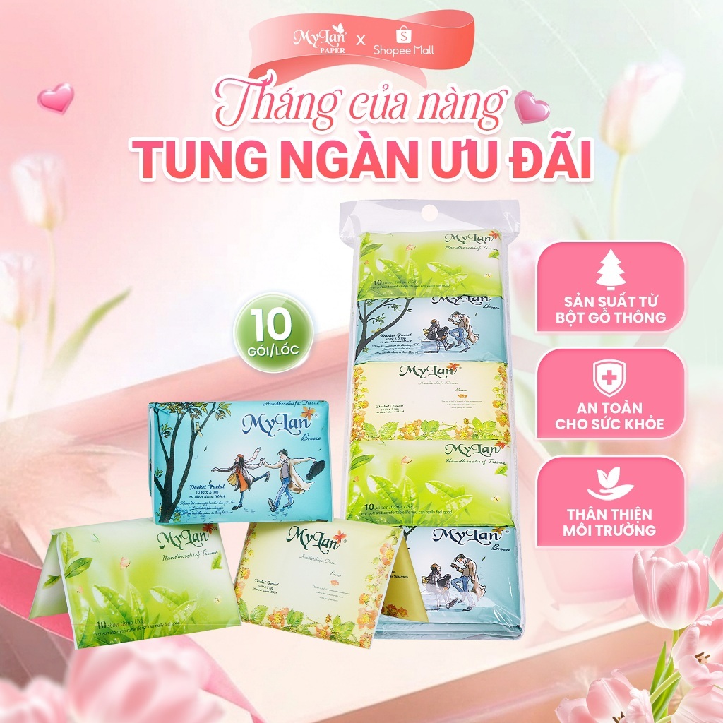 Giấy Ví Đôi 3 Lớp MyLan Cao Cấp Mềm Dai Không Bụi Giấy (210mm x 210mm 10 Tờ/Gói) (Lốc 10 Gói)