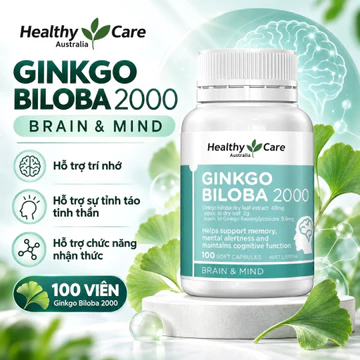 Bổ Não Healthy Care Ginkgo Biloba 2000mg 100 Viên – Hỗ Trợ Tuần Hoàn Máu, Tăng Cường Sức Khỏe Não Bộ