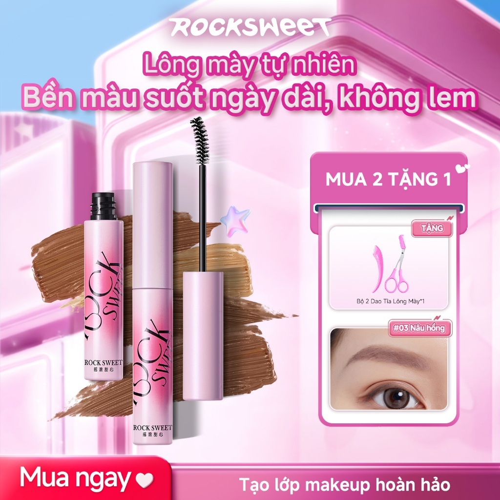 ROCKSWEET RS Mascara Lông Mày Nâu hồng nhạt – Chống nước, lâu trôi, nhanh khô, không lem