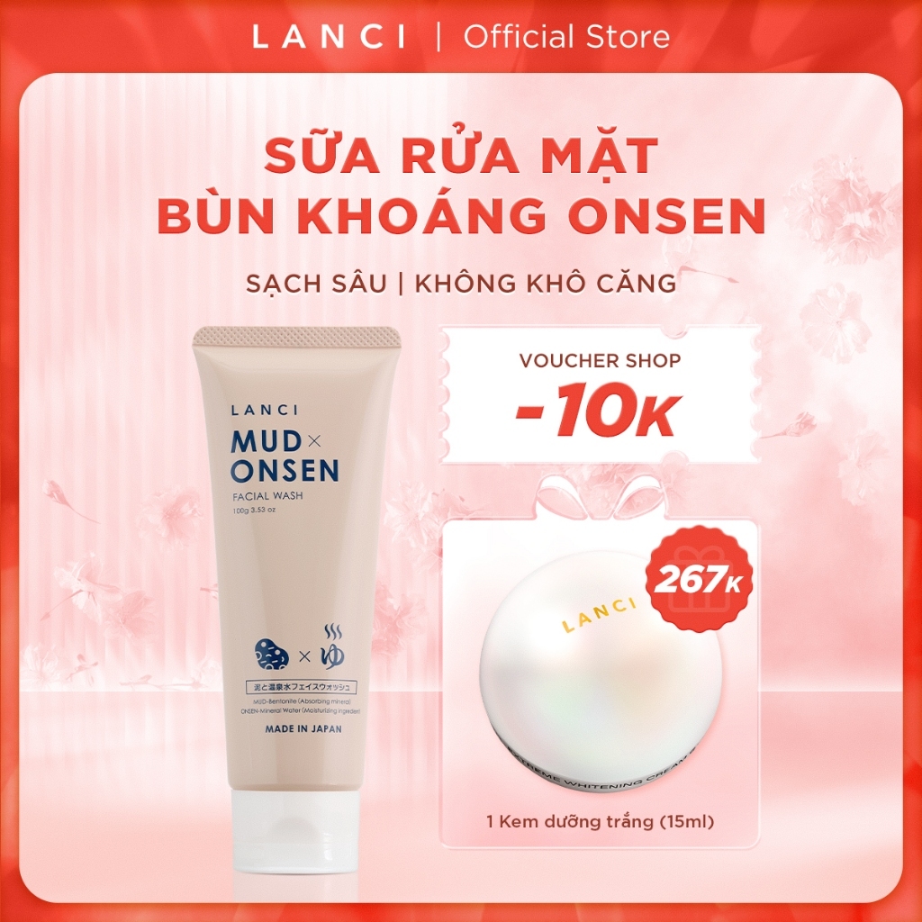 Sữa Rửa Mặt Bùn Khoáng Onsen LANCI - làm sạch sâu, không khô căng, dưỡng da mềm ẩm 100g