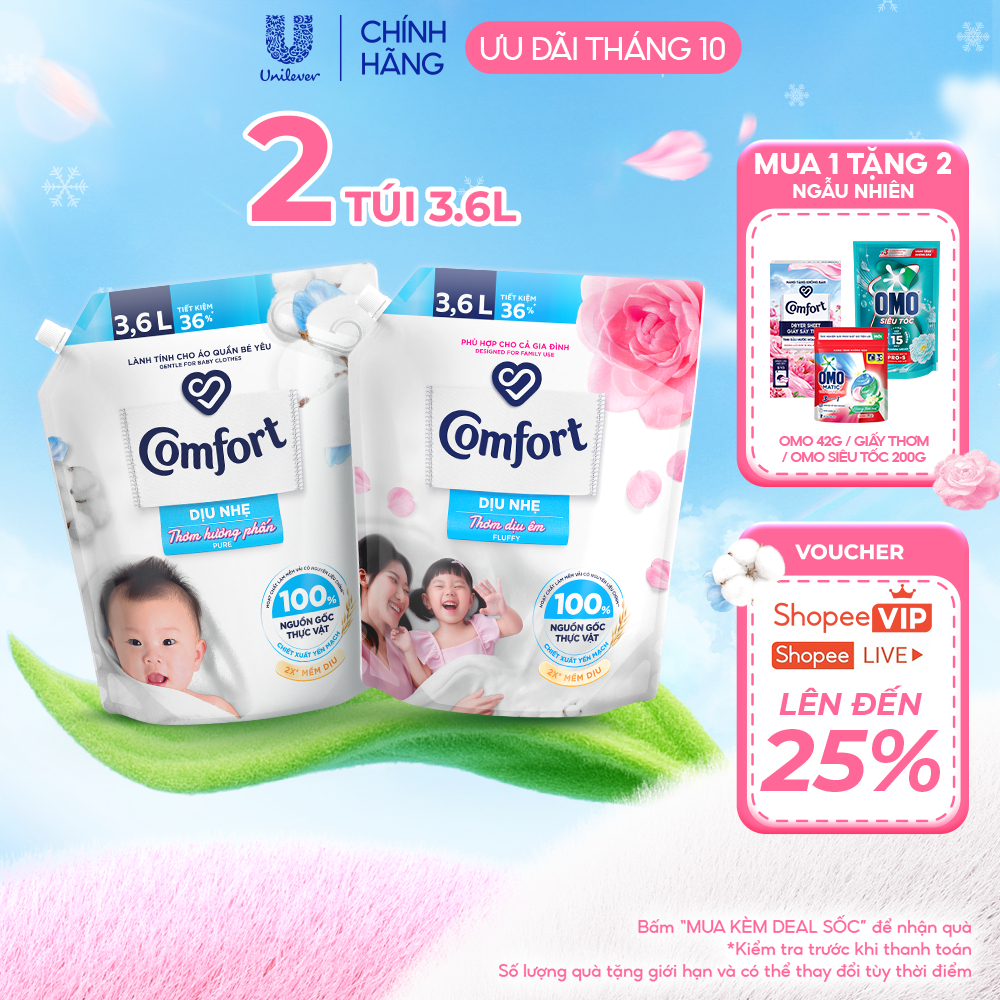 Comfort Nước Xả Vải Dịu Nhẹ - Combo 2 Túi 3.6L
