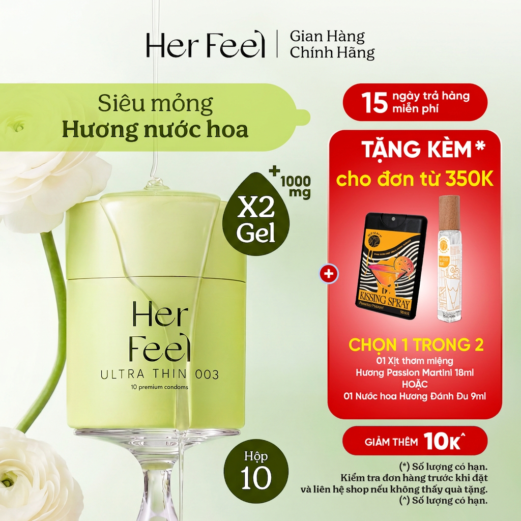 Bao cao su PlayAh Her Feel Ultra Thin 003 Hộp 3/10 Size 52mm Siêu Mỏng Nhiều Gel Cao Cấp