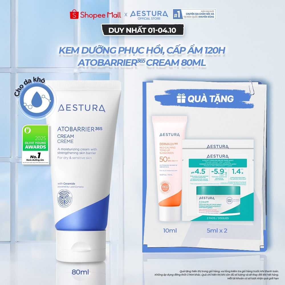 Kem dưỡng ẩm phục hồi và chăm sóc hàng rào bảo vệ da AESTURA ATOBARRIER365 Cream 80ml