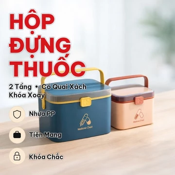 Hộp Đựng Thuốc Y Tế Gia Đình 2 Tầng, Tủ Thuốc Có Quai Xách Khóa Xoay, Nhựa PP Cứng Cáp, Tiện Lợi Mang Theo