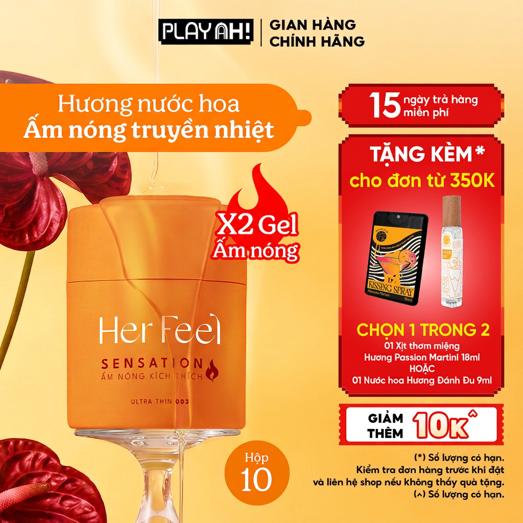 Bao cao su PlayAh Her Feel Ultra Thin 003 Hộp 3/10 Size 52mm Siêu Mỏng Nhiều Gel Cao Cấp