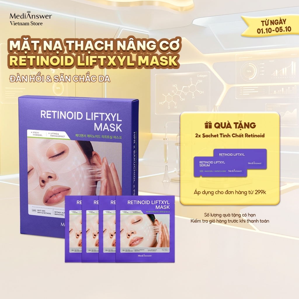 Mặt Nạ Thạch Retinol Nâng Cơ Đàn Hồi Săn Chắc Da MediAnswer Retinoid Liftxyl Mask 43g | Hộp 4 Miếng