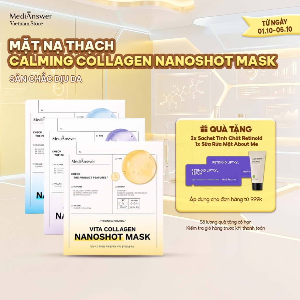 [COMBO 3 HỘP] Mặt Nạ Thạch Collagen MediAnswer Nanoshot Mask 37g | Hộp 5 Miếng