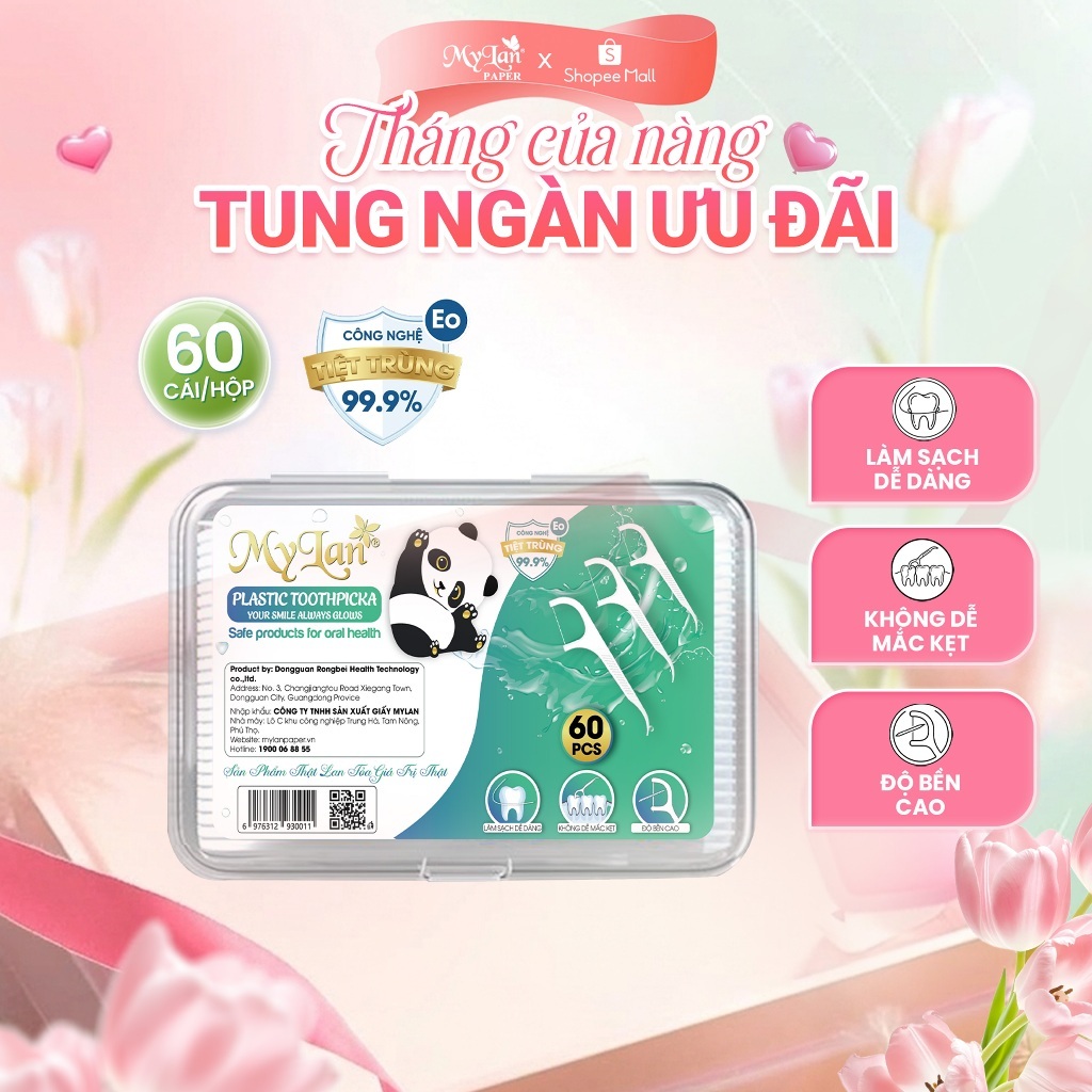 Tăm Chỉ Nha Khoa MyLan Cao Cấp Tăm Chỉ Làm Sạch Kẽ Răng Tiện Lợi (Hộp 60 Cái) - Hàng Chính Hãng