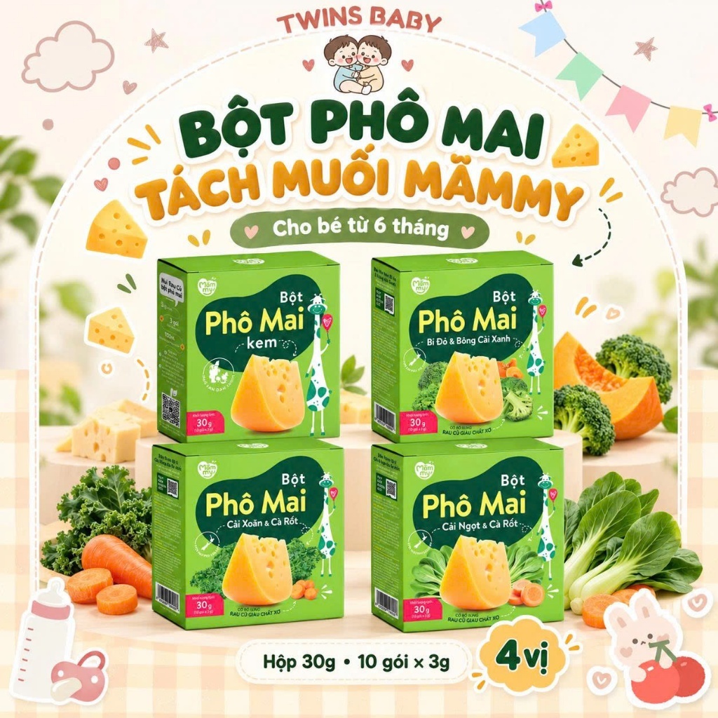 Bột Phô Mai Tách Muối Mămmy Cho Bé Từ 6 Tháng, Rắc Cơm Cháo, Hộp 10 gói x 3g