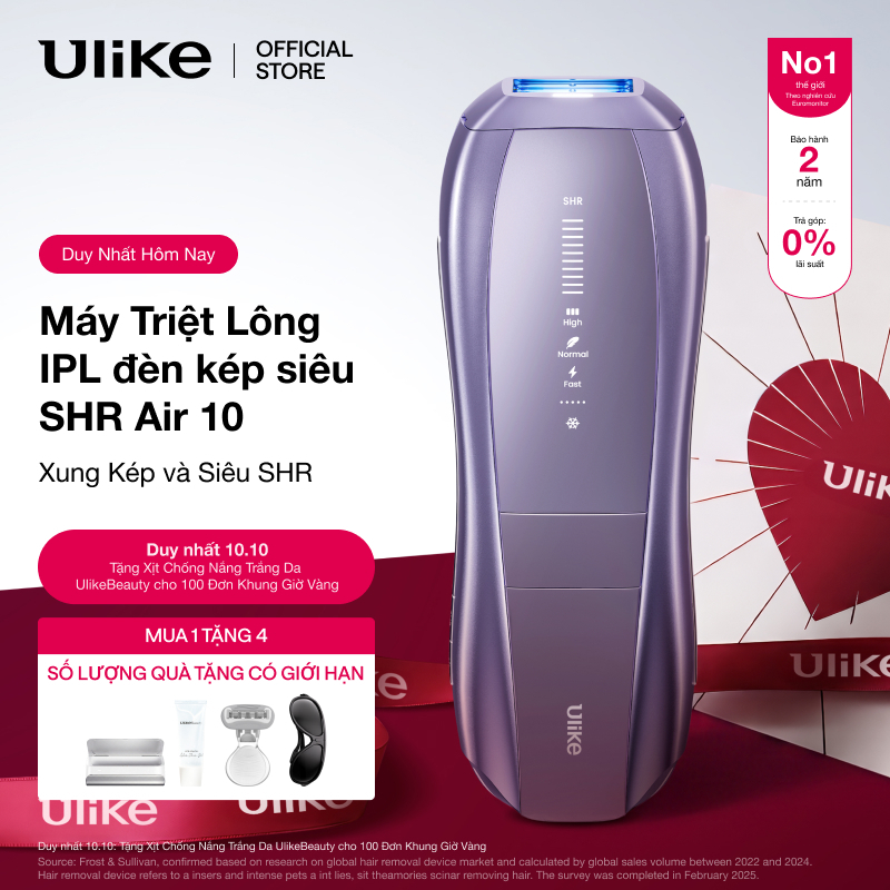 Máy triệt lông Ulike Air 10 công nghệ làm mát Ice Cooling IPL Sapphire Tím siêu xung SHR