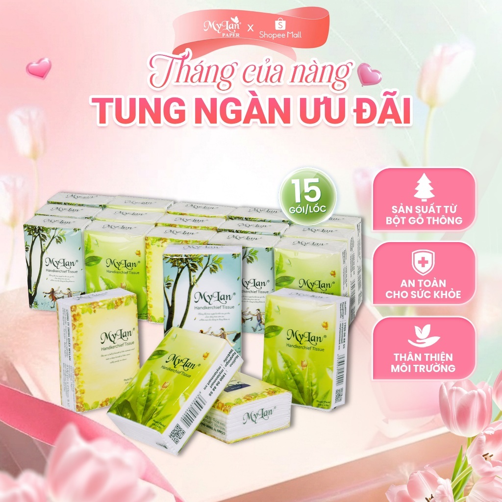 Khăn Giấy Túi MyLan Cao Cấp 4 Lớp Nhỏ Gọn Tiện Mang Theo 8 Tờ/Gói (Lốc)