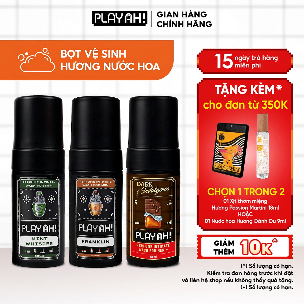 Bọt Dung Dịch Vệ Sinh Nam PlayAh! Dark Indulgence hương Chocolate/Mint Whisper/Franklin tạo bọt 100ml