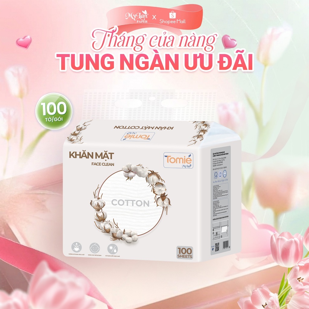 Khăn Cotton Đa Năng TOMIE Cao Cấp Rút Đáy Cotton 200x160mm (100 Tờ)