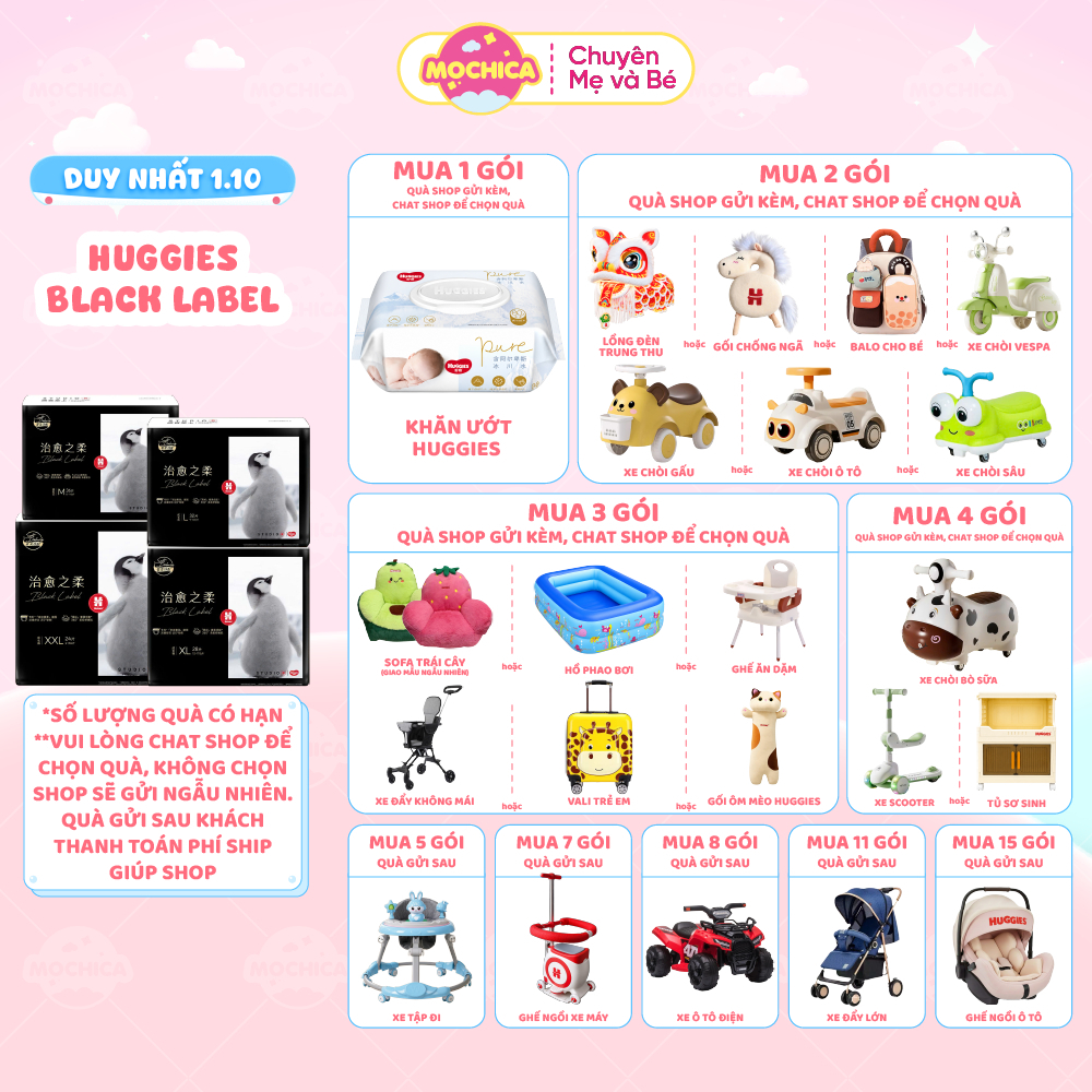 [CHƯƠNG TRÌNH MỚI] Bỉm/Tã Dán/ Quần Huggies Black Label êm mềm thoáng khí cho bé full size -Mochica