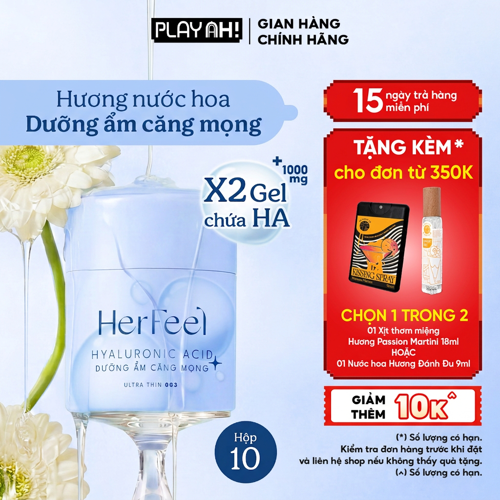 Bao cao su dưỡng ẩm Her Feel HA Hộp 3/10 Gấp đôi gel cao cấp