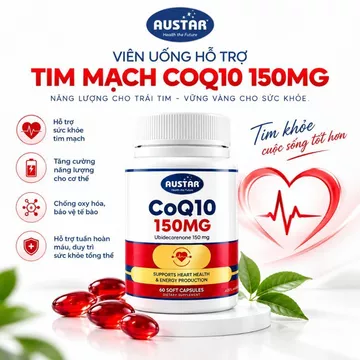 Viên uống Coenzyme Q10 Austar CoQ10 150mg (combo 2h) Hỗ Trợ sức khoẻ Tim mạch Hộp 30 viên