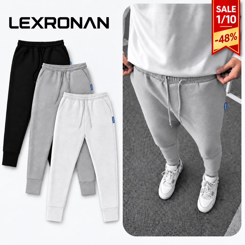 [SALE 1/10] Quần Jogger Nỉ Trơn LEXRONAN Form Ôm Thể Thao Nam Dày Jogger Basic Bó Ống #JG01