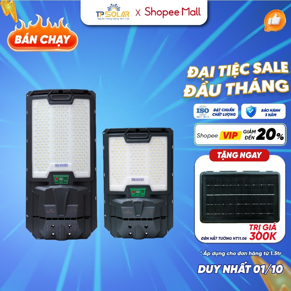 Đèn Đường Năng Lượng Mặt Trời Liền Thể TP SOLAR Công Suất 500W, 800W Chiếu Sáng 150-350m2, Cảm Biến Chuyển Động