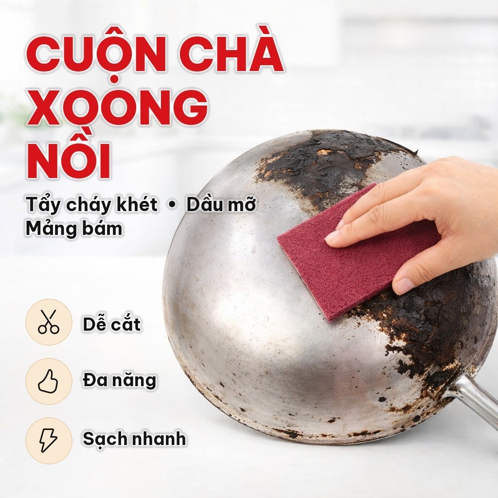 (COMBO 5) Cuộn Chà Cháy Xoong Nồi 1M, Cuộn Cọ Rửa Đa Năng Cắt Theo Nhu Cầu - Tẩy Cháy Khét, Dầu Mỡ, Mảng Bám