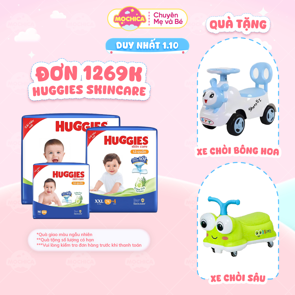 [Siêu nhiều miếng] Bỉm/Tã quần Huggies Tràm Trà Tự Nhiên SKINCARE thấm hút nhanh size Jumbo Mochica