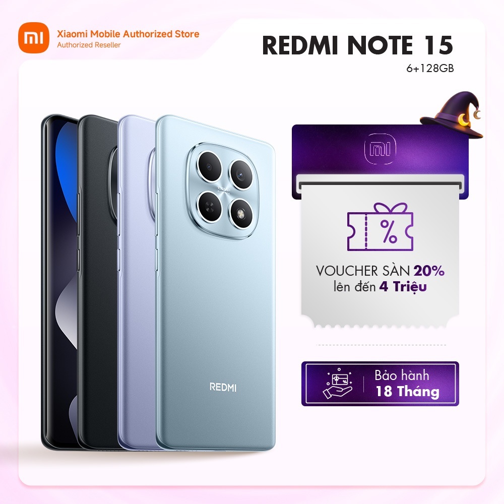 Điện thoại Redmi Note 15 (6+128GB) | Pin lớn 6000mAh | Màn hình siêu bền | MT Helio G100-Ultra