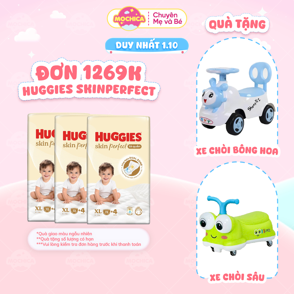 Tã Bỉm Dán / Quần Huggies Skin Perfect 2 vùng thấm hút, mỏng thoáng giảm nhiệt PH 5.5 _Mochica