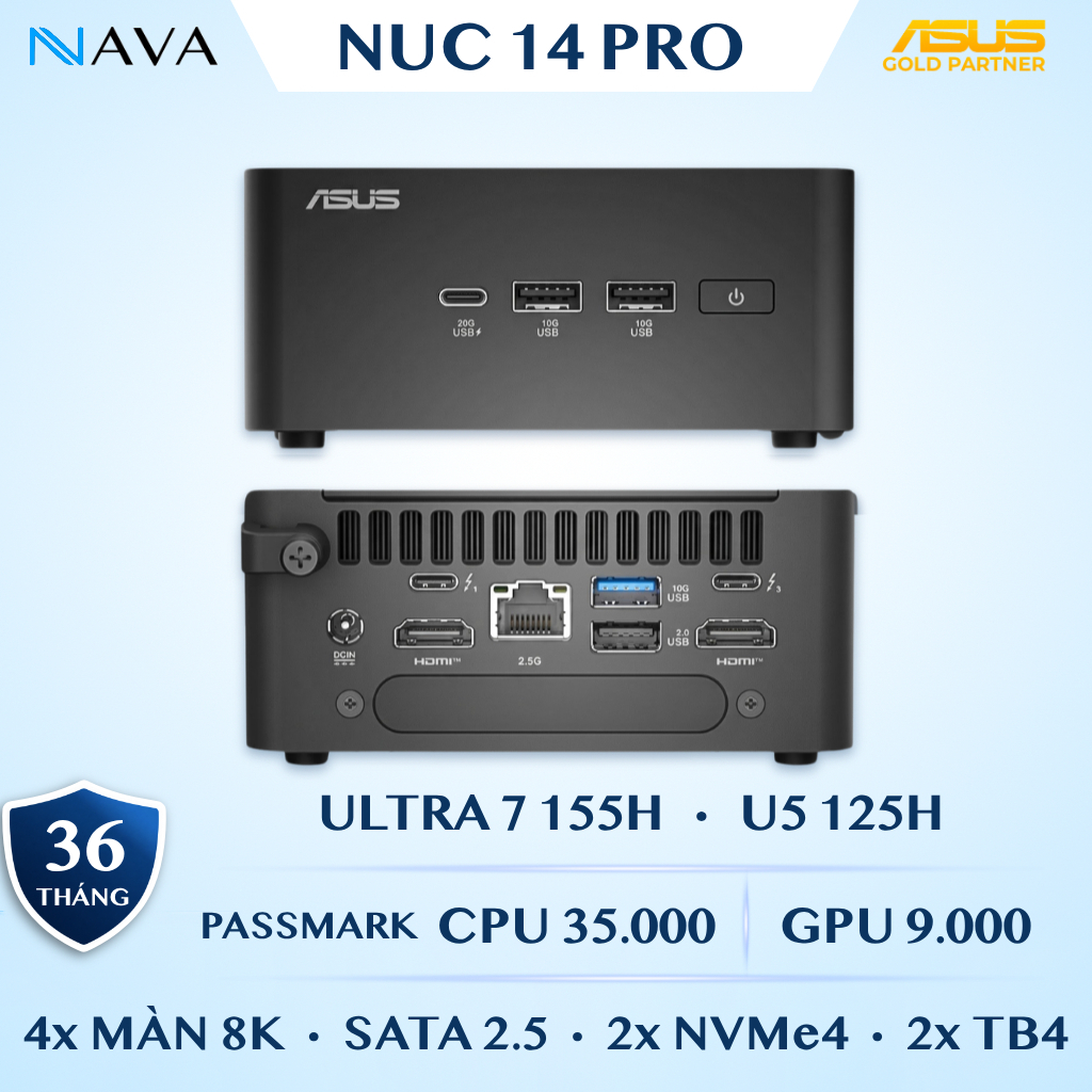 Mini PC ASUS NUC 14 PRO Intel AI Core Ultra 7 155H U5 125H DDR5 NUC14RVH Revel Canyon