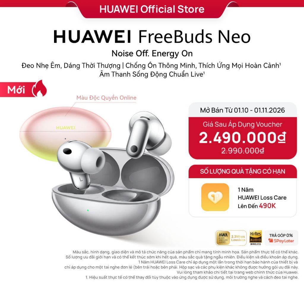 Tai Nghe HUAWEI FreeBuds Neo | Đeo Nhẹ Êm, Dáng Thời Thượng | Chống Ồn Thông Minh | Âm Thanh Sống Động Chuẩn Live