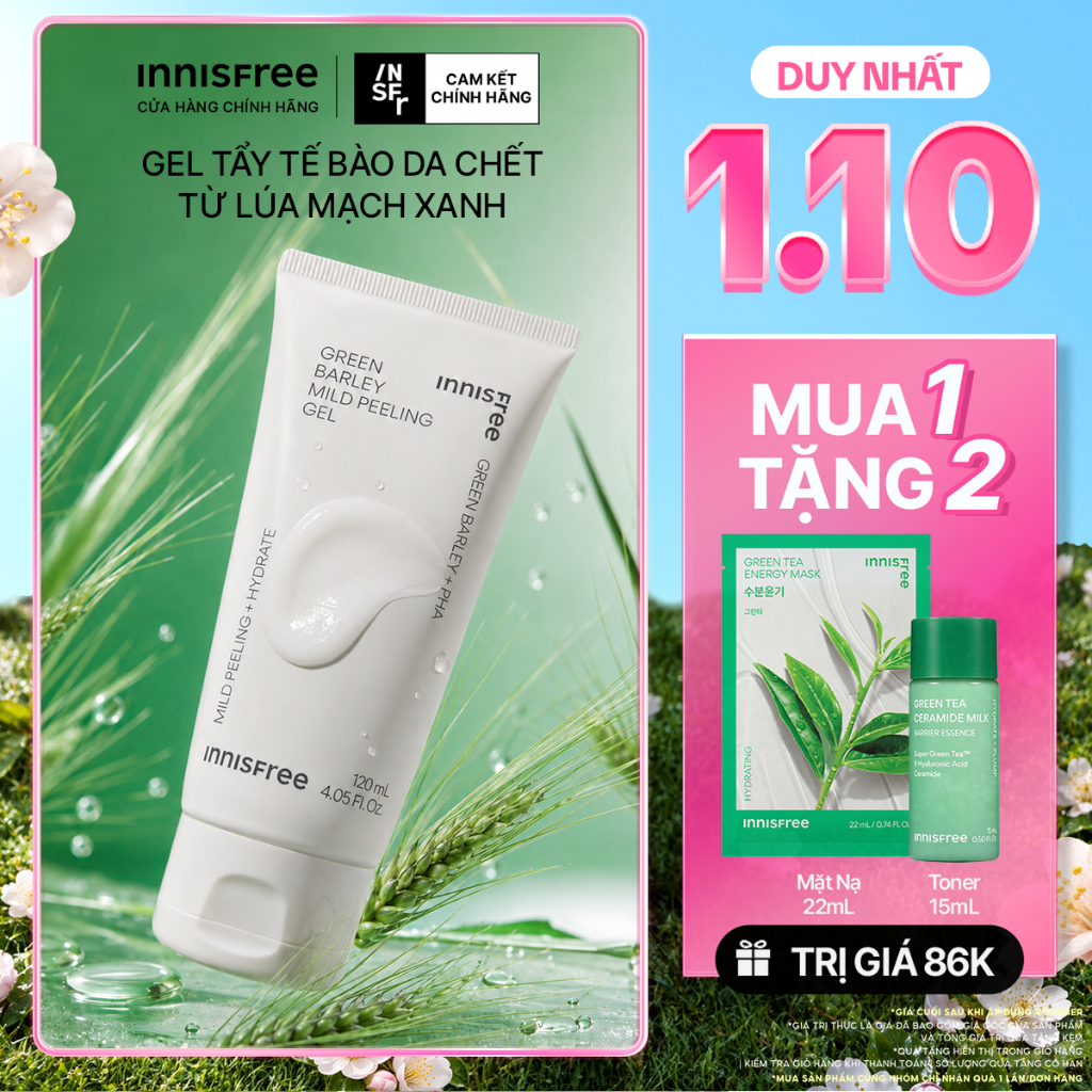 Gel tẩy tế bào da chết từ lúa mạch xanh innisfree Green Barley Mild Peeling Gel 120ml