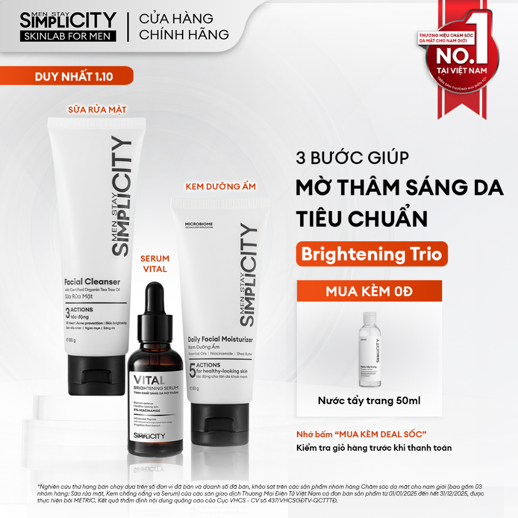 Combo Brightening Trio mờ thâm sáng da tiêu chuẩn cho nam Men Stay Simplicity