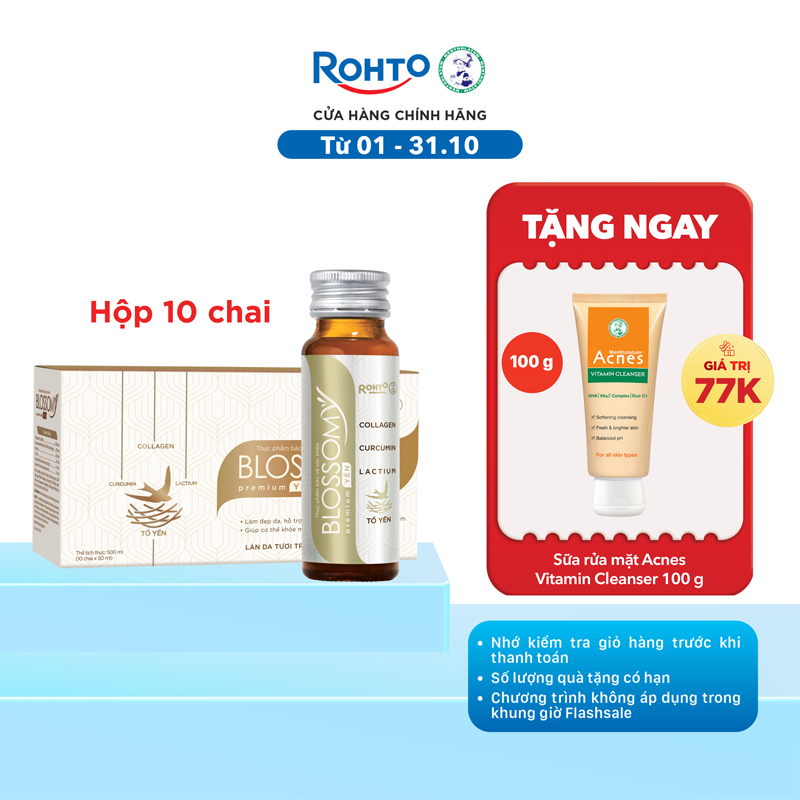 Nước uống collagen tổ yến giúp đẹp da, tăng cường sức khỏe Blossomy Premium lốc 10 chai x 50ml