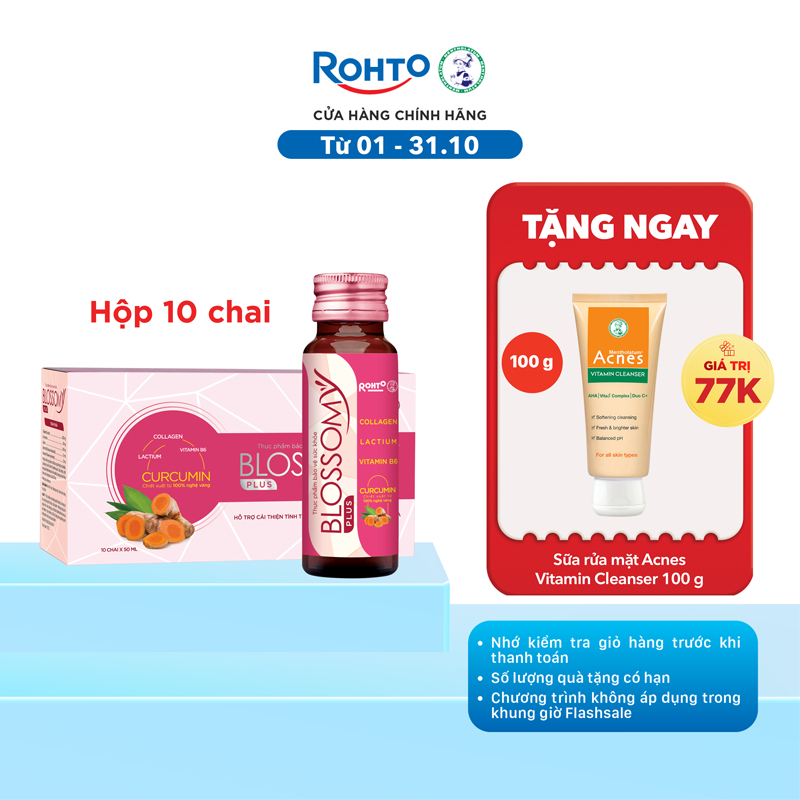 Nước uống collagen giúp sáng da, dạ dày khỏe Blossomy Plus lốc 10 chai x 50ml