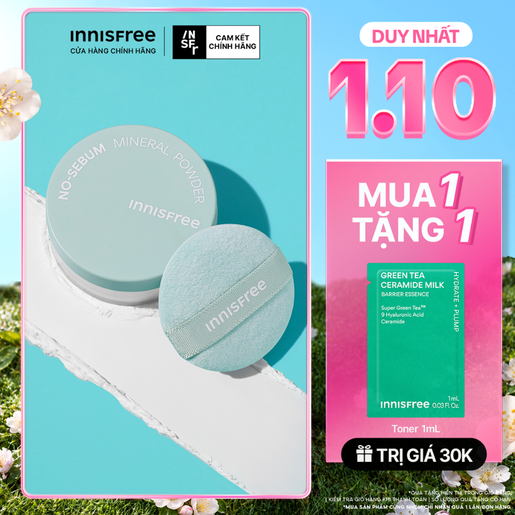 Phấn phủ bột kiềm dầu, mịn lì lâu trôi INNISFREE No Sebum Mineral Powder 5g