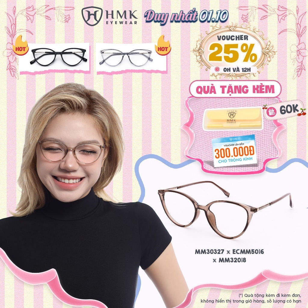 Kính Mắt Mèo Trendy HMK Eyewear Nhựa Thời Trang Hiện Đại Lắp Được Cận - MM30327 x ECMM5016 x MM32018