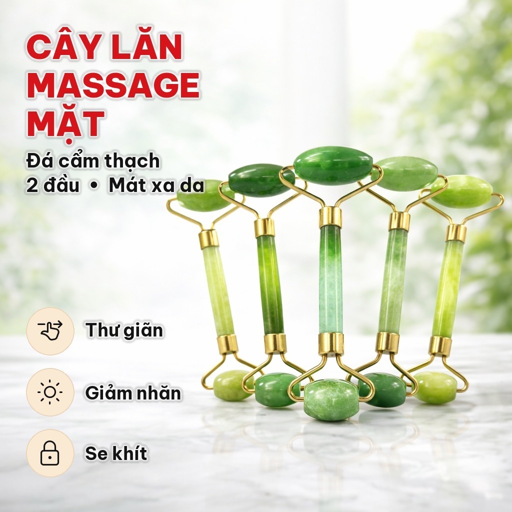 Cây Lăn Massage Mặt Bằng Đá Cẩm Thạch 2 Đầu , Thanh Lăn Massage Mặt Trị Liệu Bằng Đá Cẩm Thạch