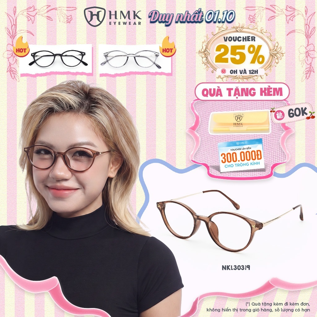 Gọng Kính Oval HMK Eyewear Nhựa Dẻo Cao Cấp Dáng Tròn Thời Trang Nam Nữ Cắt Cận Cao - NKL30319