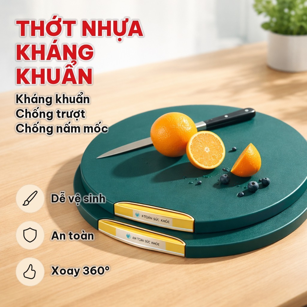 (COMBO 2) Thớt TRÒN XANH PE kháng khuẩn chống trượt, chống nấm mốc , THỚT NHỰA KHÁNG KHUẨN SIZE 32