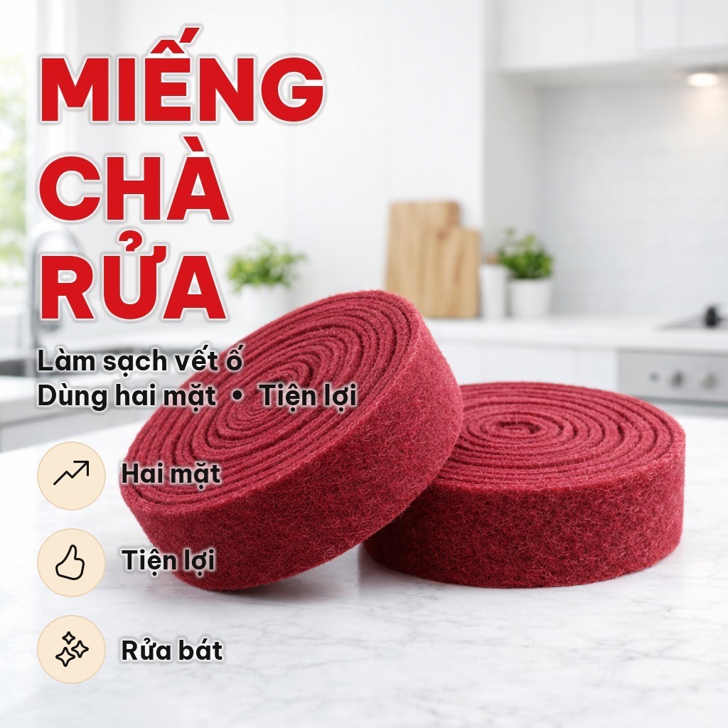 (CUỘN 3 MÉT) Giẻ Rửa Bát /Cọ Xoong Nồi Đánh Gỉ Set , Miếng Chà Rửa Nhám Làm Sạch Vết Ố Vết Đen Tiện, Bùi Nhùi Nhà Bếp