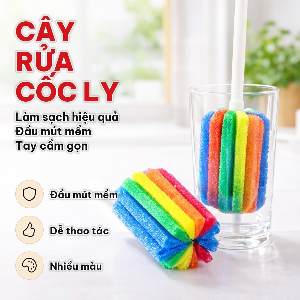 [COMBO 10] CỌ LY CỐC CHÉN BÁT ĐĨA SIÊU SẠCH - Cây Rửa Cốc Ly 7 Màu - Dụng Cụ Cọ, Bọt Biển Rửa Vệ Sinh Bình Sữa,Cốc, Chén